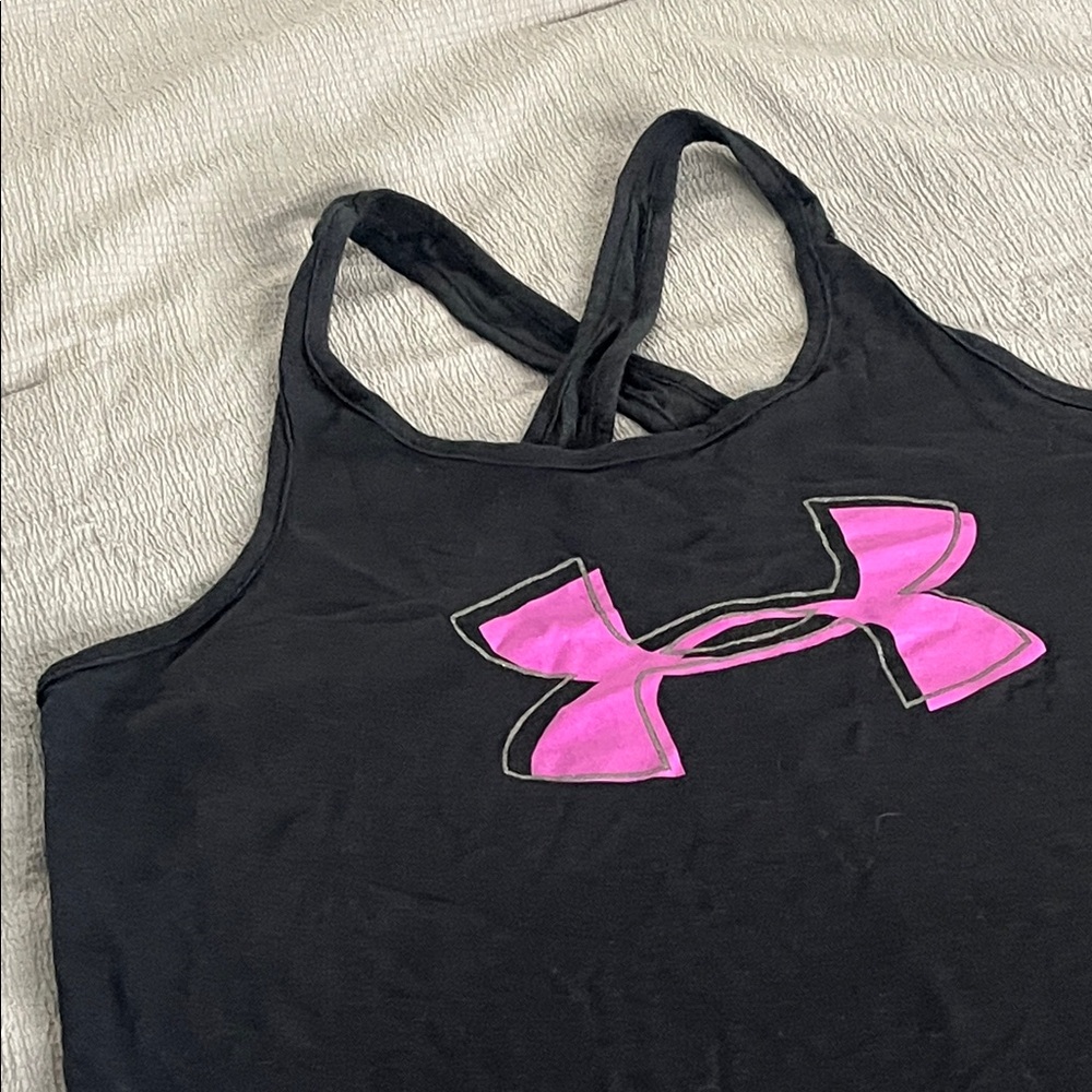 Under Armour Black Tank Top with Pink Logo - Picture 5 of 8